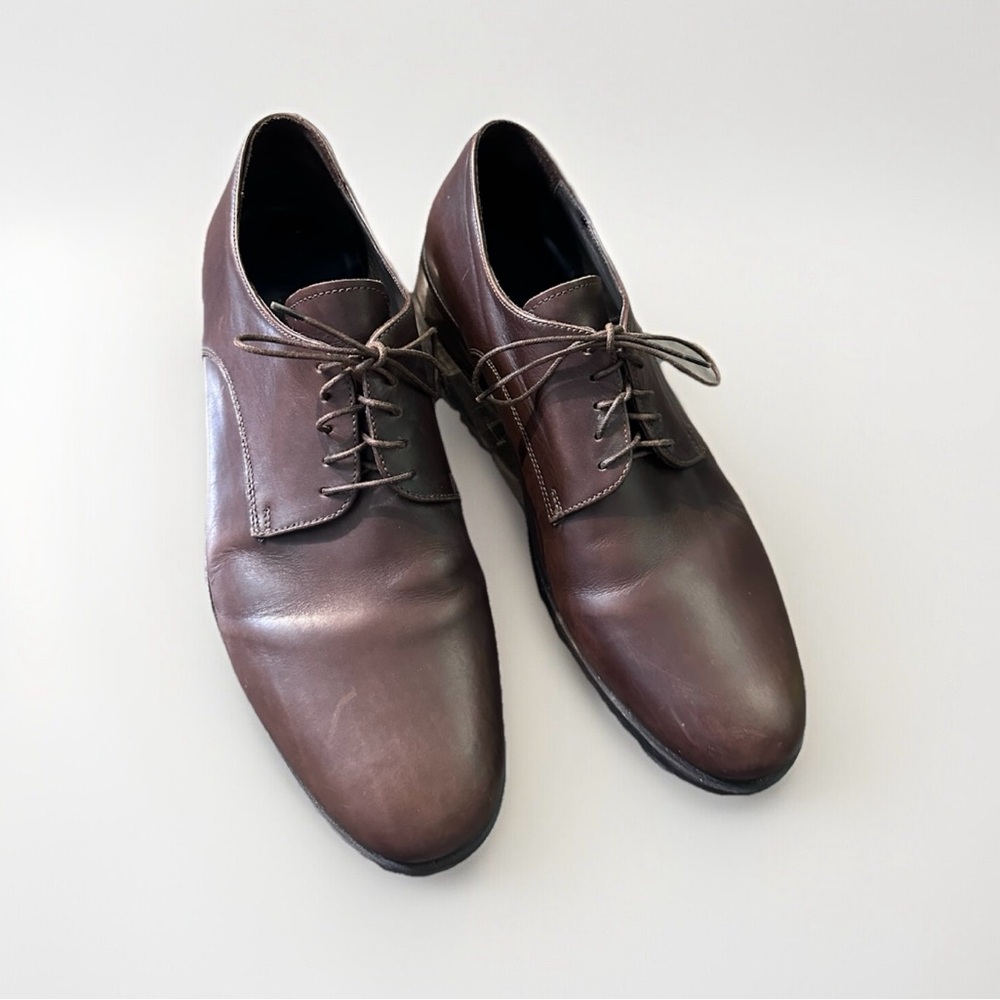 THEORY Mens Brown  Etten Round Toe Block Heel‎ Lace-Up Leather Oxford Shoes 10.5